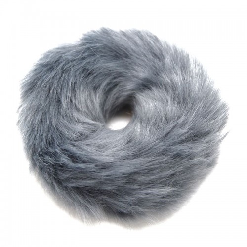 Hårelastik med pels - Faux Scrunchie, grå