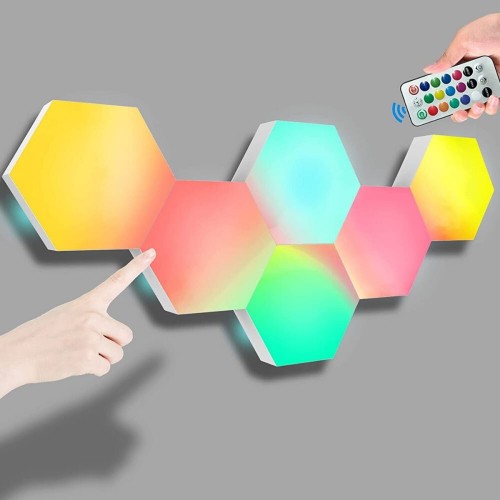 Hexagon LED vægbelysning - 6 Honeycomb lyspaneler + fjernbetjening
