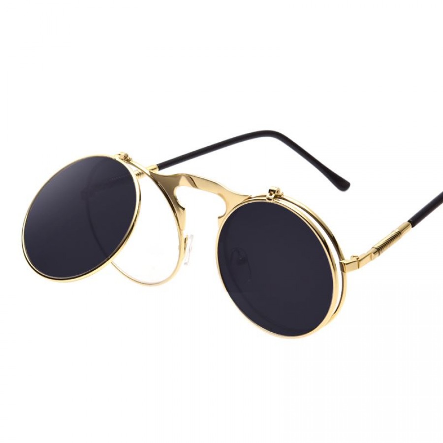 Forkert Troubled dine Steampunk solbriller i guld med flip funktion